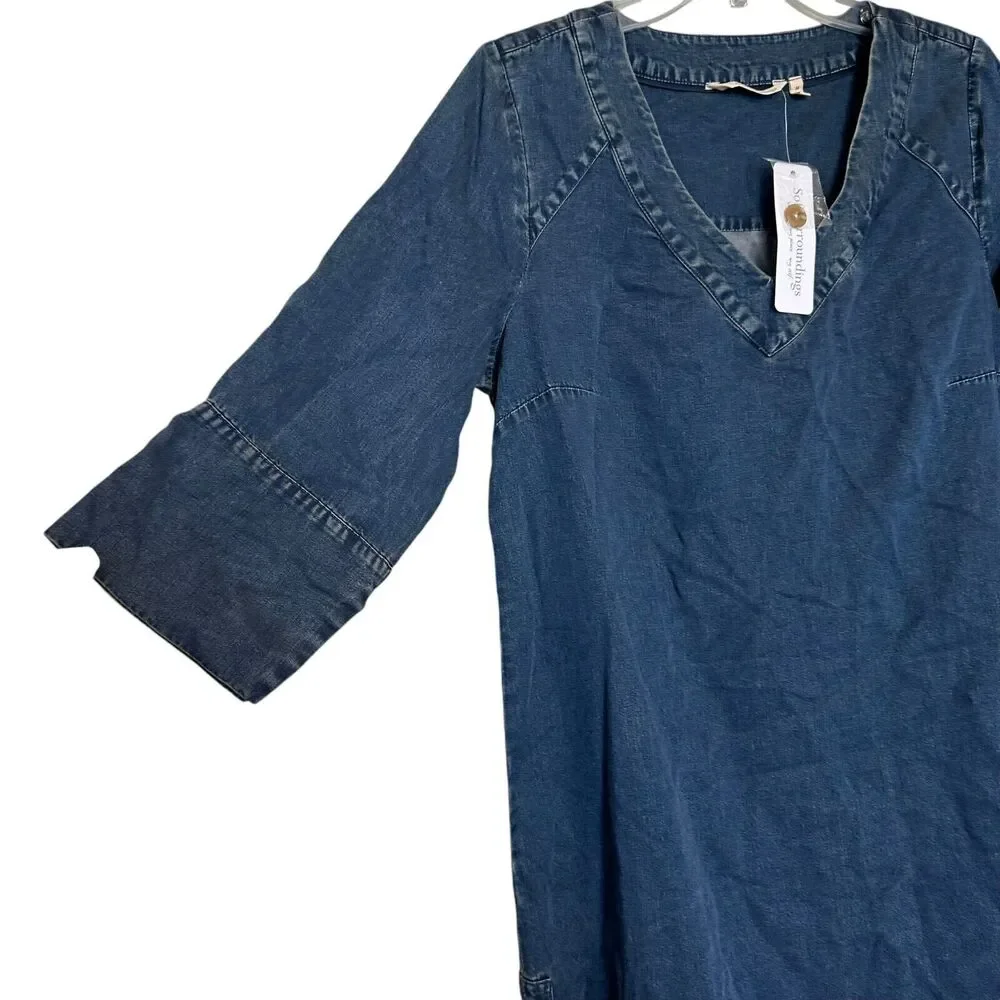 Soft Surroundings Positano Getaway Womens Shift Dress Medium Blue Denim‎ NWT - Picture 3 of 12